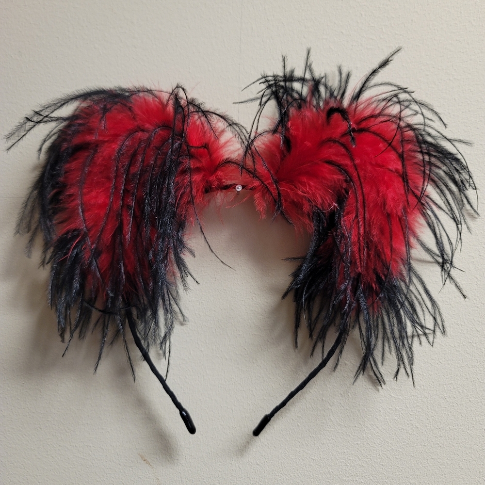 Electric Kittycorns Red Black Fluff Kitty Ears